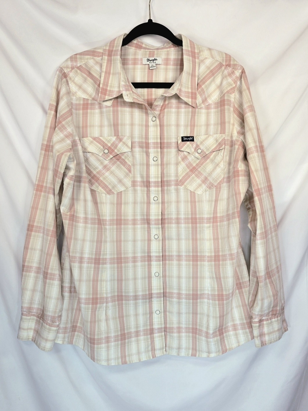 Wrangler Retro Womens Pink Plaid Western Pearl Snap Shirt XL Coastal Cowgirl